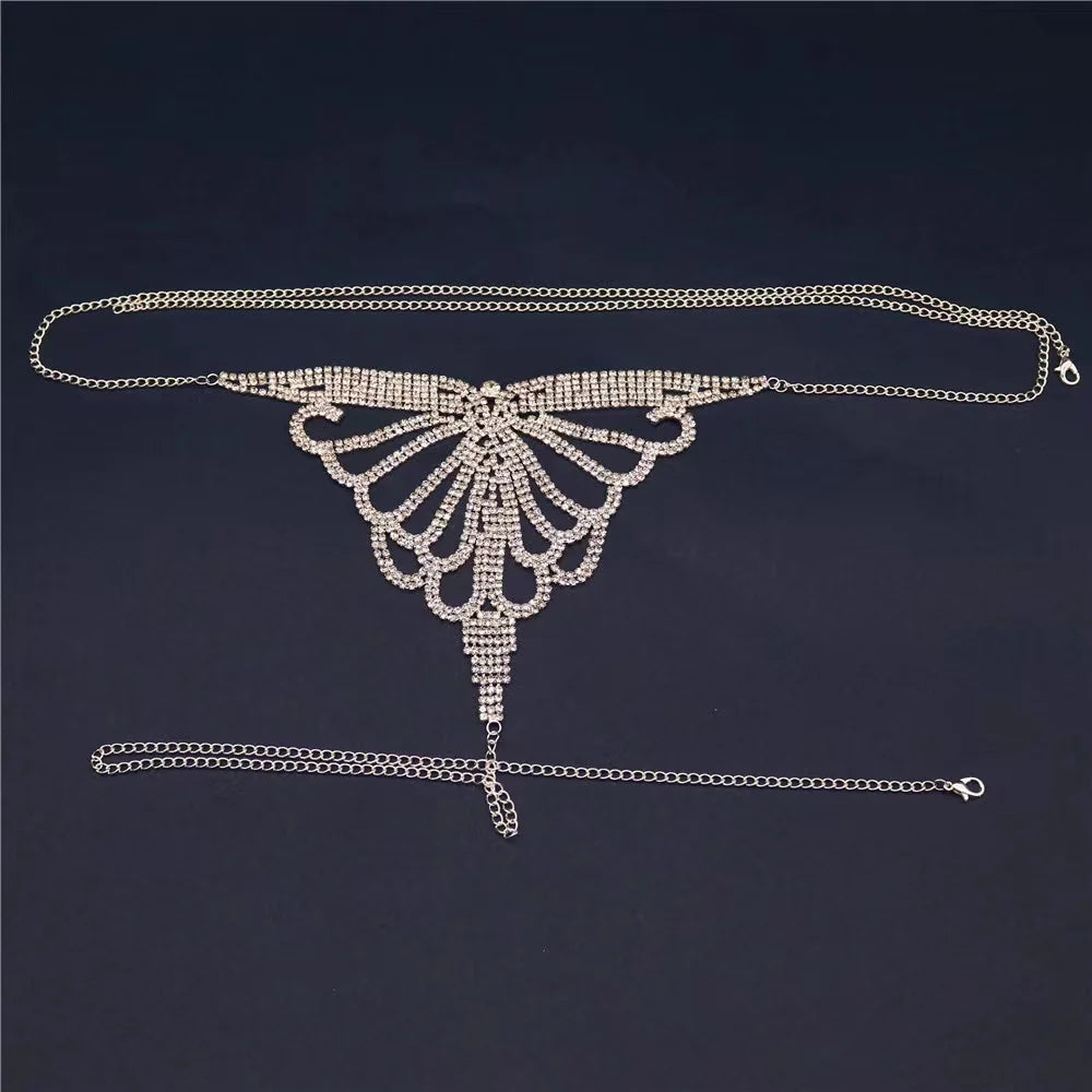 Luxo strass lingerie conjunto nova boate sexy corpo corrente biquíni corpo corrente bling strass sutiã e tanga conjunto de jóias presente