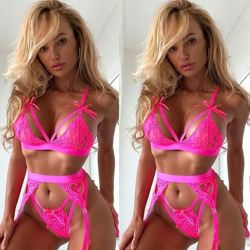 Conjunto Lingerie Erótica de Renda Transparente