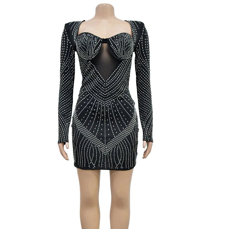 Mini Vestido com Strass Segredos da Noite