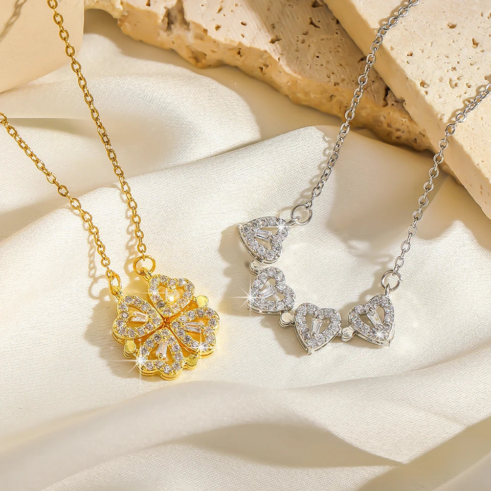 Colar Romântico Trevo de 4 Folhas 2 em 1