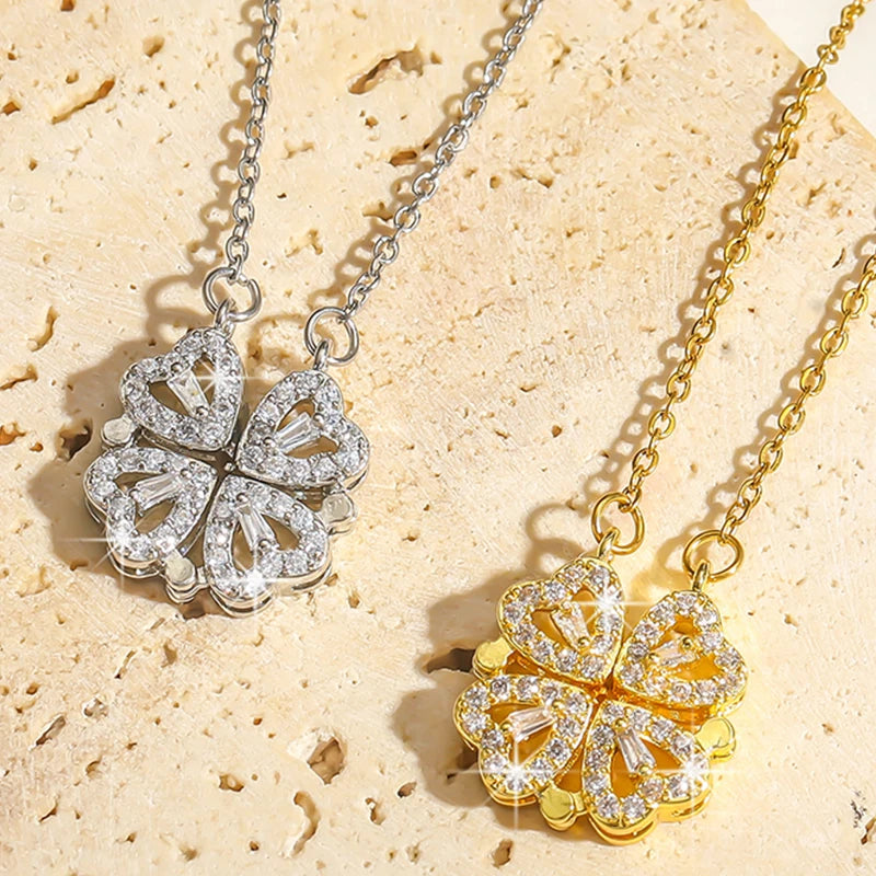 Colar Romântico Trevo de 4 Folhas 2 em 1