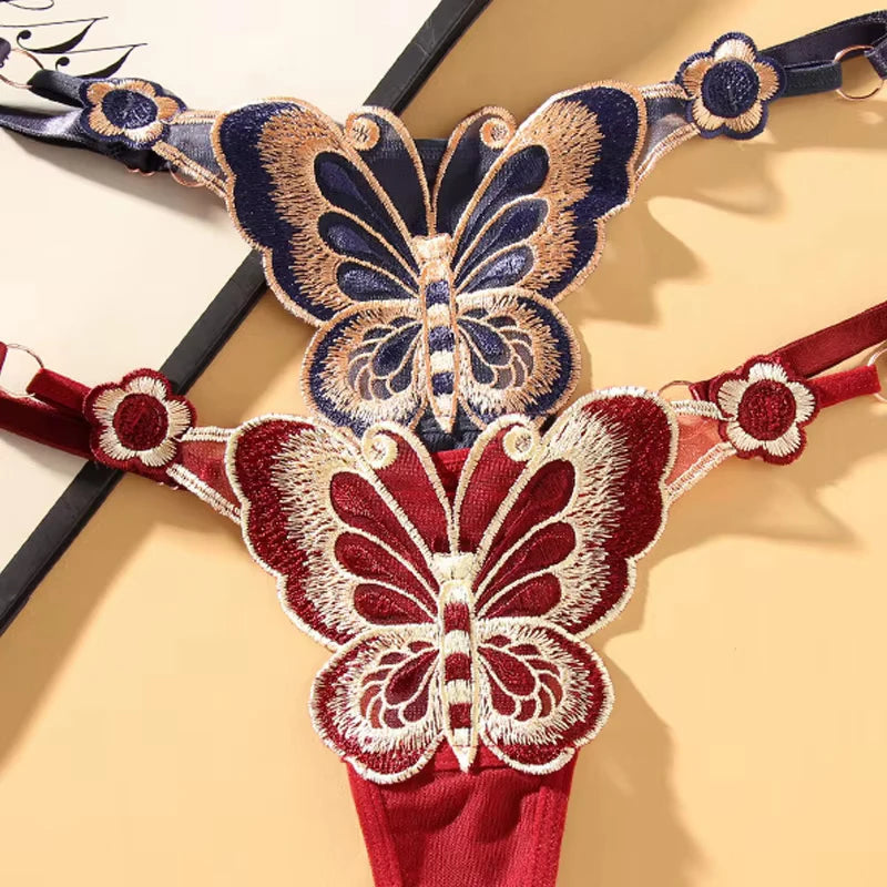 Tanga de Renda Borboleta Fio Dental Ajustável
