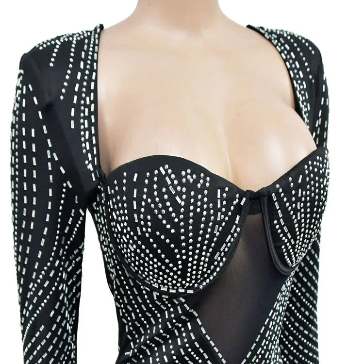 Mini Vestido com Strass Segredos da Noite