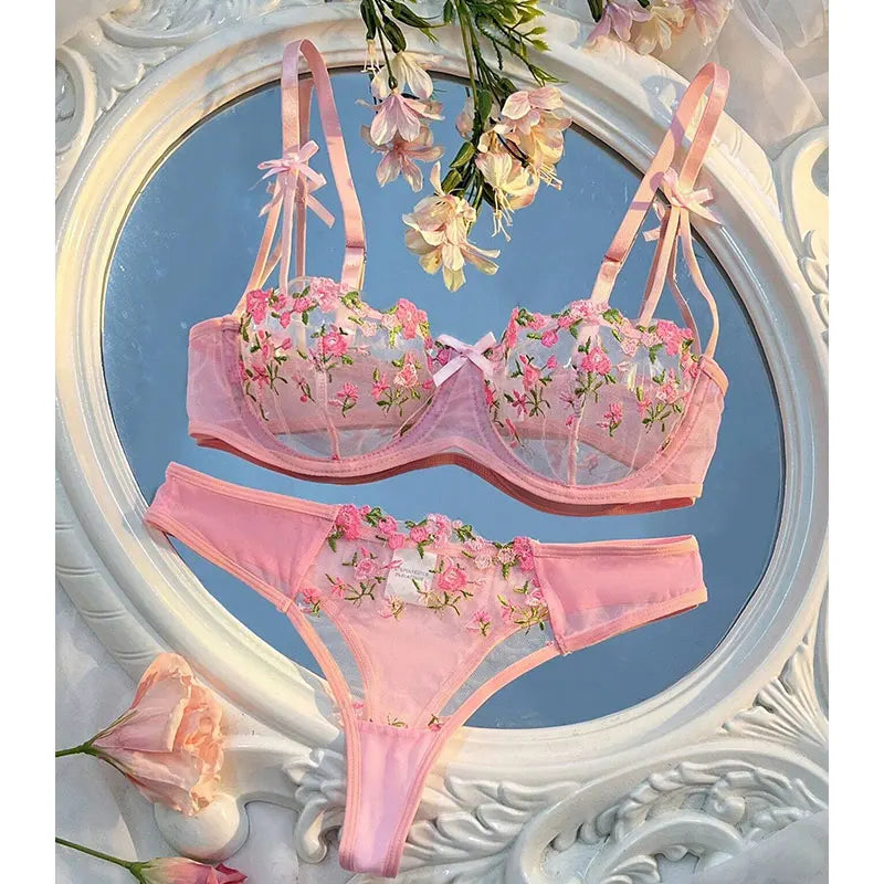 Lingerie Charmosa Floral Bordada 2 Peças