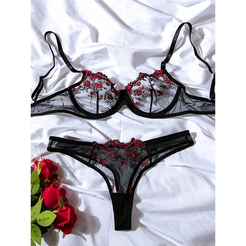 Lingerie Charmosa Floral Bordada 2 Peças