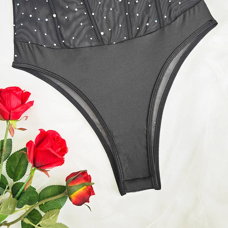 Body Brilhante Sem Costas Renda Provocante