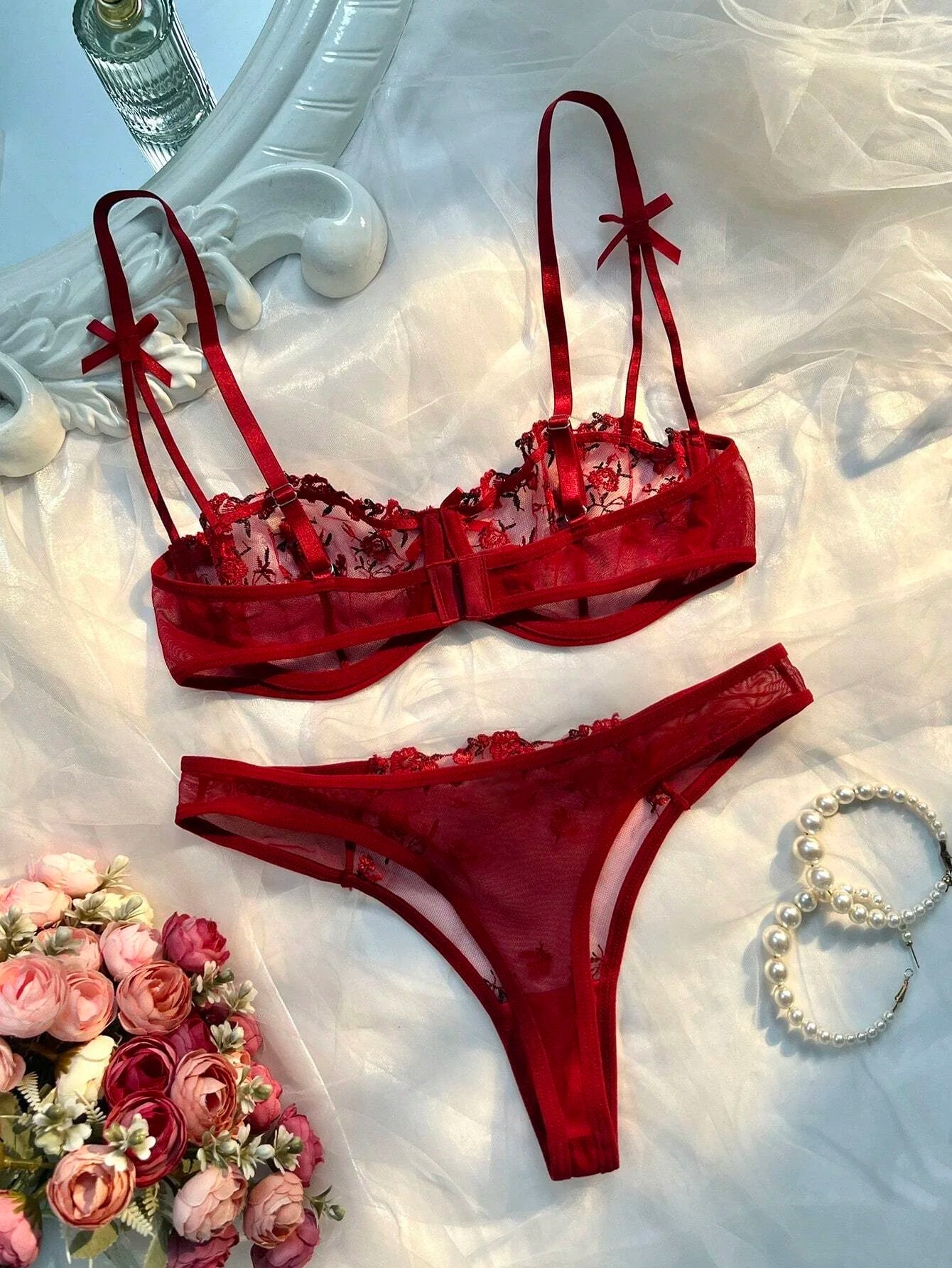 Lingerie Charmosa Floral Bordada 2 Peças