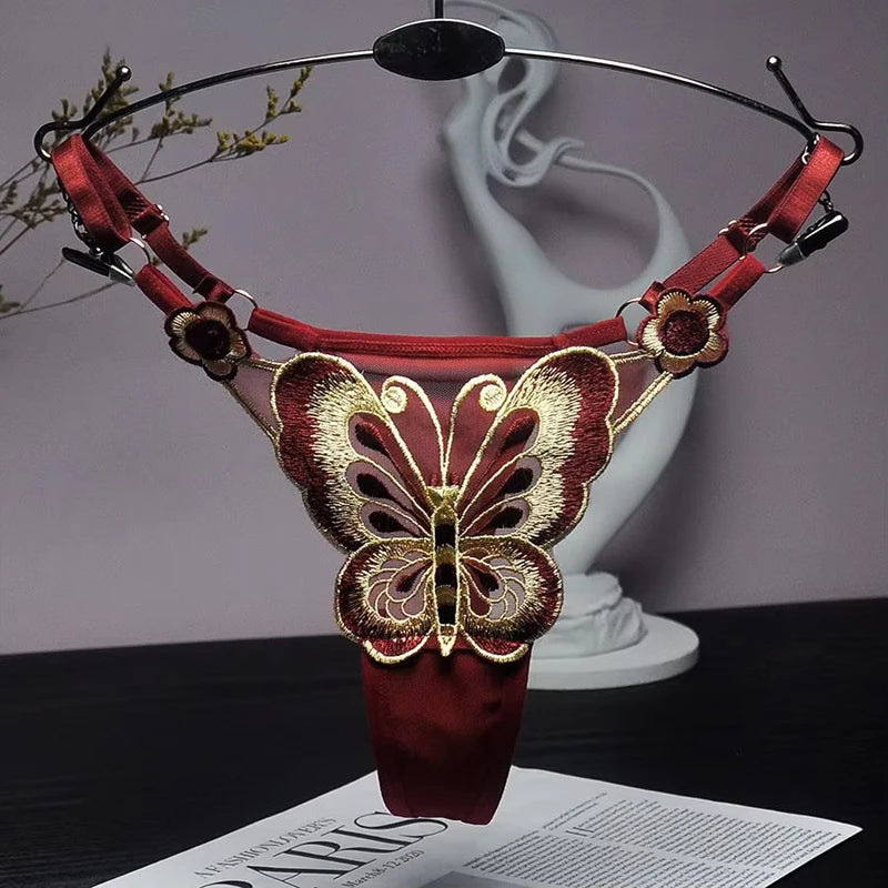 Tanga de Renda Borboleta Fio Dental Ajustável