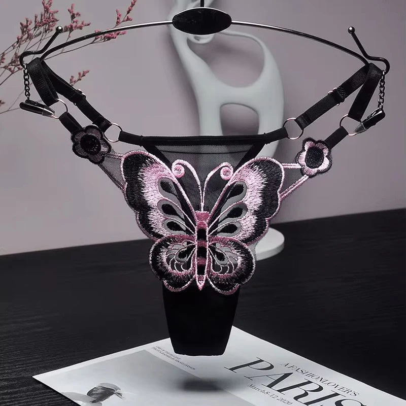 Tanga de Renda Borboleta Fio Dental Ajustável