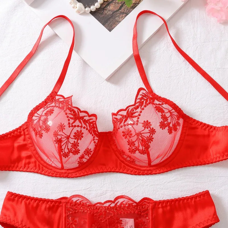 Toucheart conjunto de 4 peças bordado retalhos sexy corpo-shaping lingerie para mulheres liga dura cinto sutiã de renda senhoras sexy roupa interior