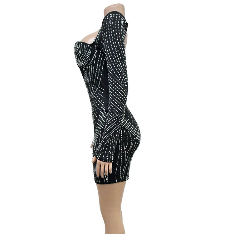 Mini Vestido com Strass Segredos da Noite