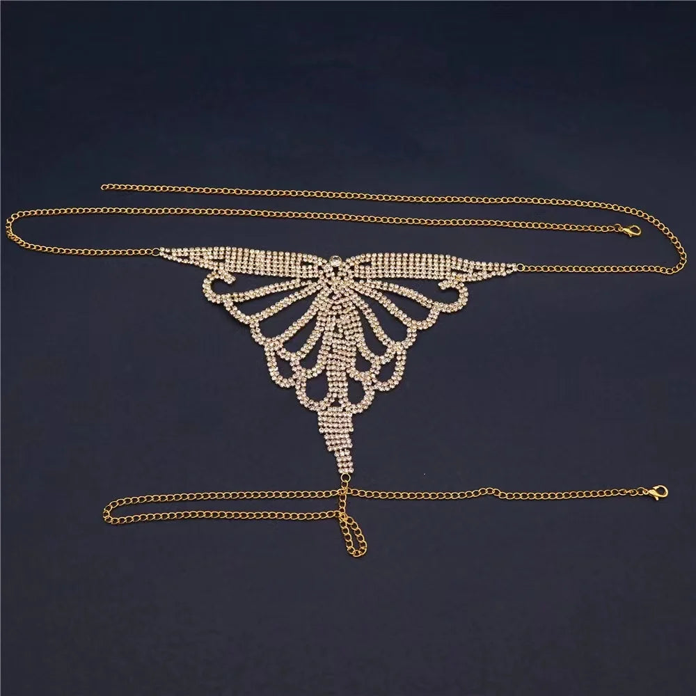 Luxo strass lingerie conjunto nova boate sexy corpo corrente biquíni corpo corrente bling strass sutiã e tanga conjunto de jóias presente