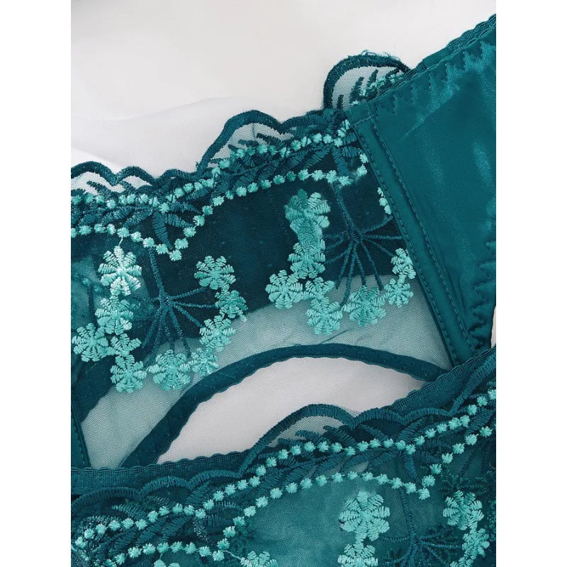 Toucheart conjunto de 4 peças bordado retalhos sexy corpo-shaping lingerie para mulheres liga dura cinto sutiã de renda senhoras sexy roupa interior