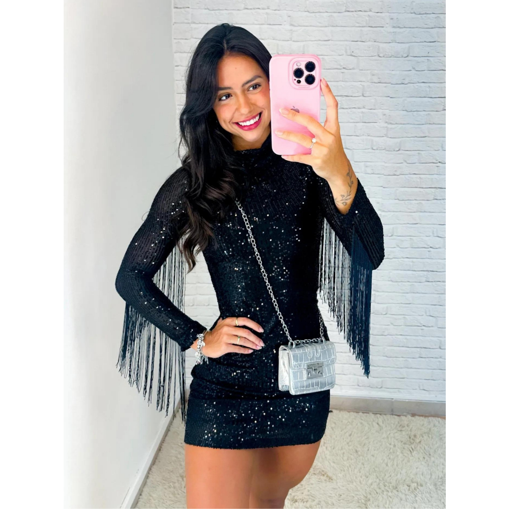 Vestido Country Glam Paetê Franja Impacto