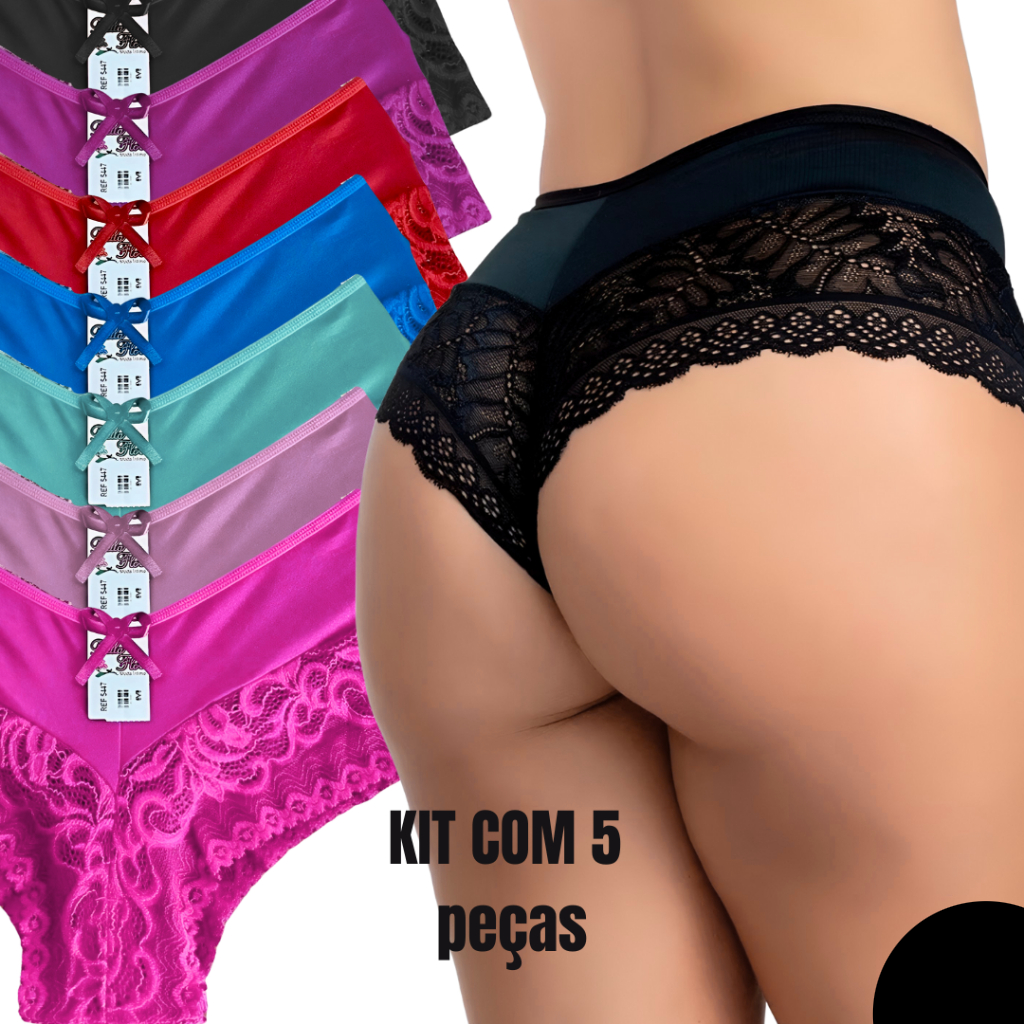 Kit 5 Calcinhas Renda Luxo Conforto Absoluto