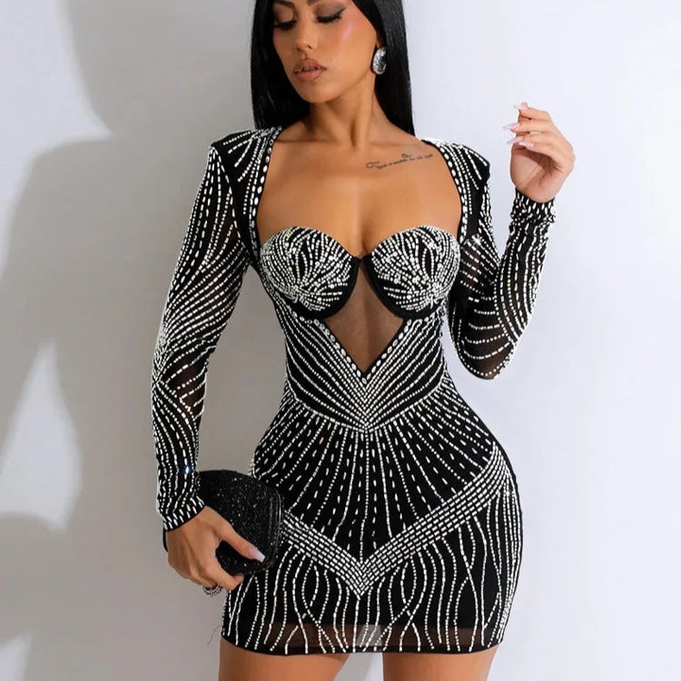 Mini Vestido com Strass Segredos da Noite