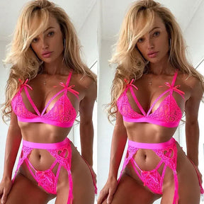 Conjunto Lingerie Erótica de Renda Transparente