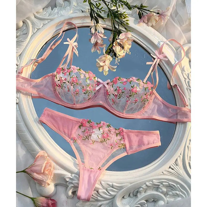 Lingerie Charmosa Floral Bordada 2 Peças
