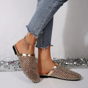 Sandália Rasteira Deluxe Strass Brilhante