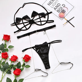 Roupa interior sexy quente 3 peças recorte perspectiva conjunto de sutiã feminino arco lingerie sexy + conjuntos de tanga sólida com ligas conjunto de roupa interior sexual