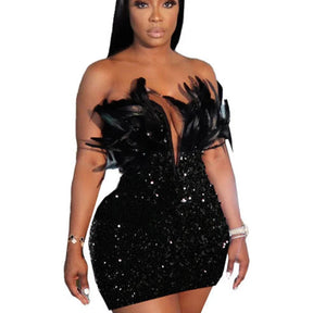 Vestido Curto com Penas Encanto Secreto
