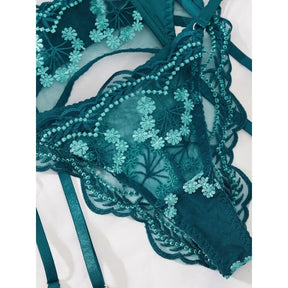 Toucheart conjunto de 4 peças bordado retalhos sexy corpo-shaping lingerie para mulheres liga dura cinto sutiã de renda senhoras sexy roupa interior