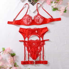 Toucheart conjunto de 4 peças bordado retalhos sexy corpo-shaping lingerie para mulheres liga dura cinto sutiã de renda senhoras sexy roupa interior