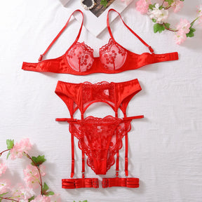 Toucheart conjunto de 4 peças bordado retalhos sexy corpo-shaping lingerie para mulheres liga dura cinto sutiã de renda senhoras sexy roupa interior