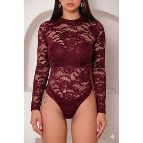 Body Renda Glamour Manga Longa Sexy