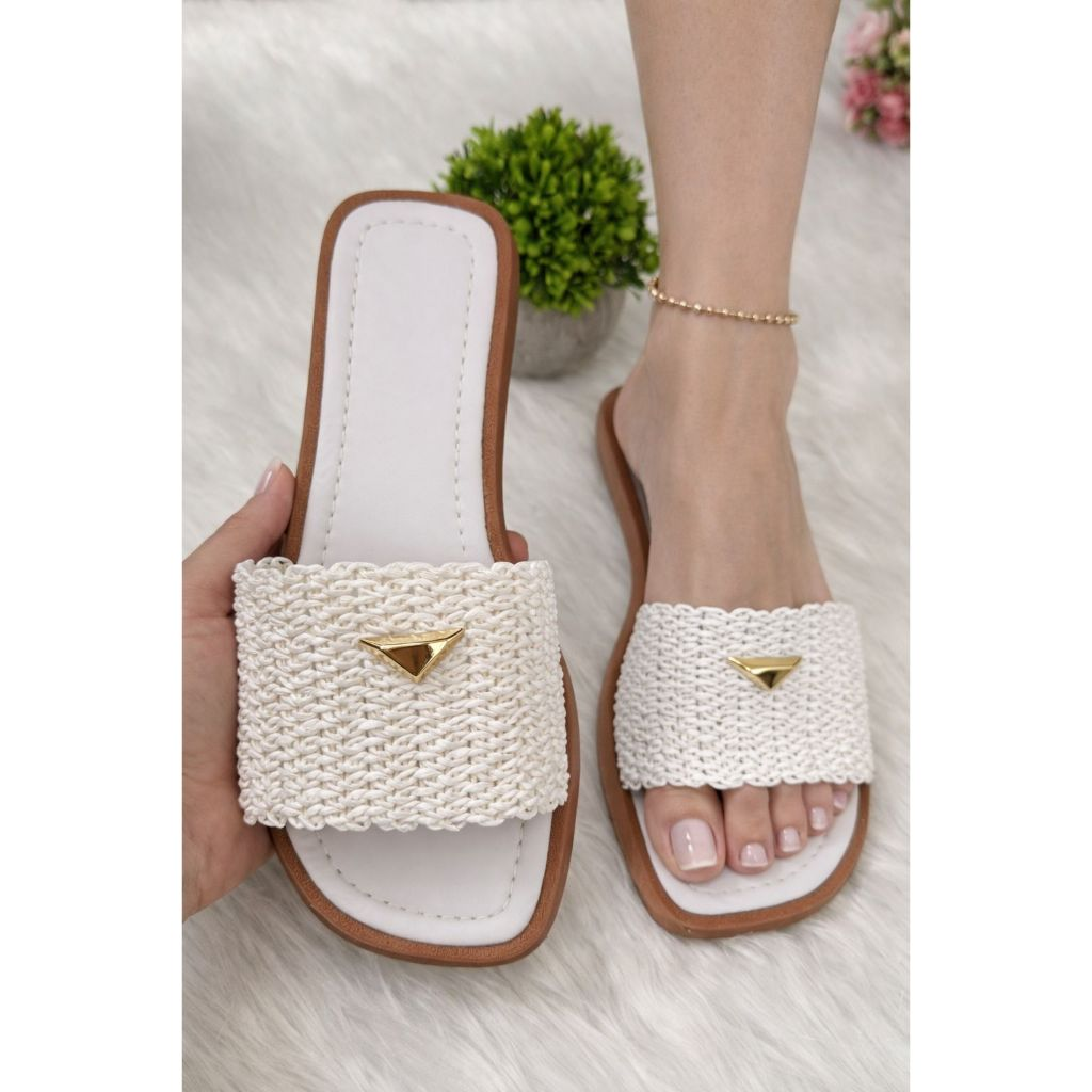 Sandália Rafia Natural Chic Flat