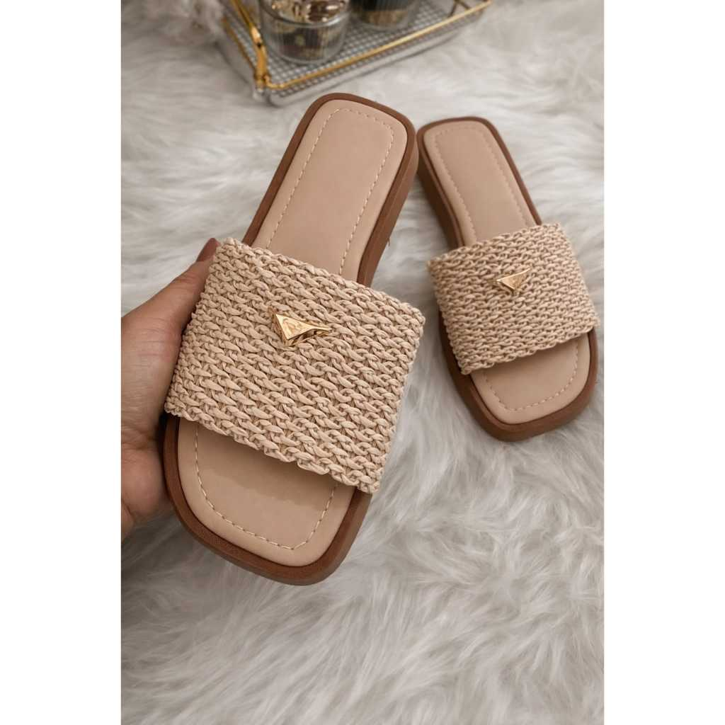 Sandália Rafia Natural Chic Flat