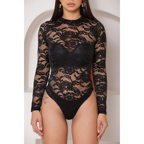 Body Renda Glamour Manga Longa Sexy